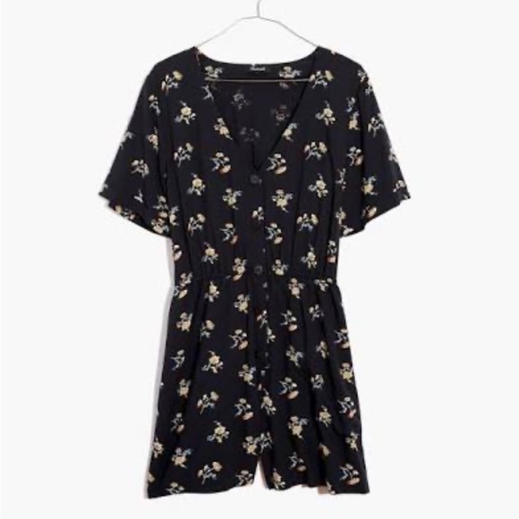 Madewell Button-Front Day Black Romper in‎ Daisies Floral print size Small - Picture 1 of 13